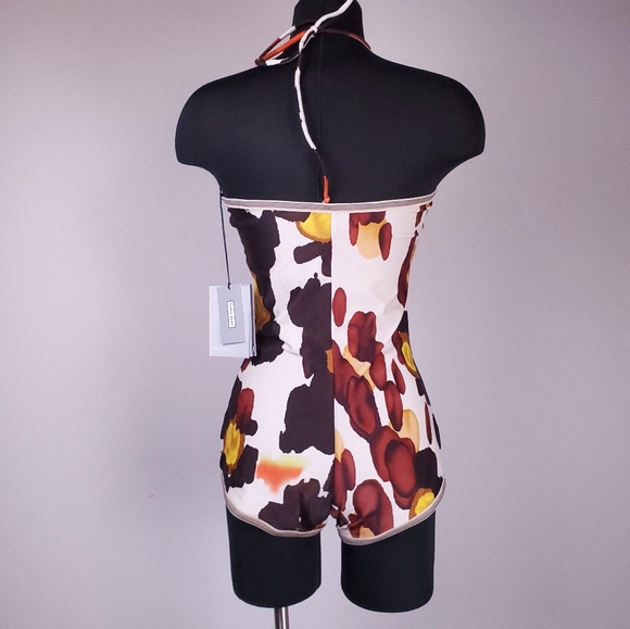 NWT CHRIS BENZ strapless mod print swimsuit - Picture 2 of 7